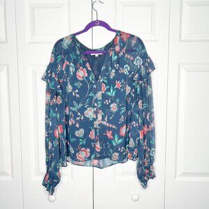 Derek Lam Blue Printed Chiffon Long Sleeve Ruffle Blouse Women's Size EU 50